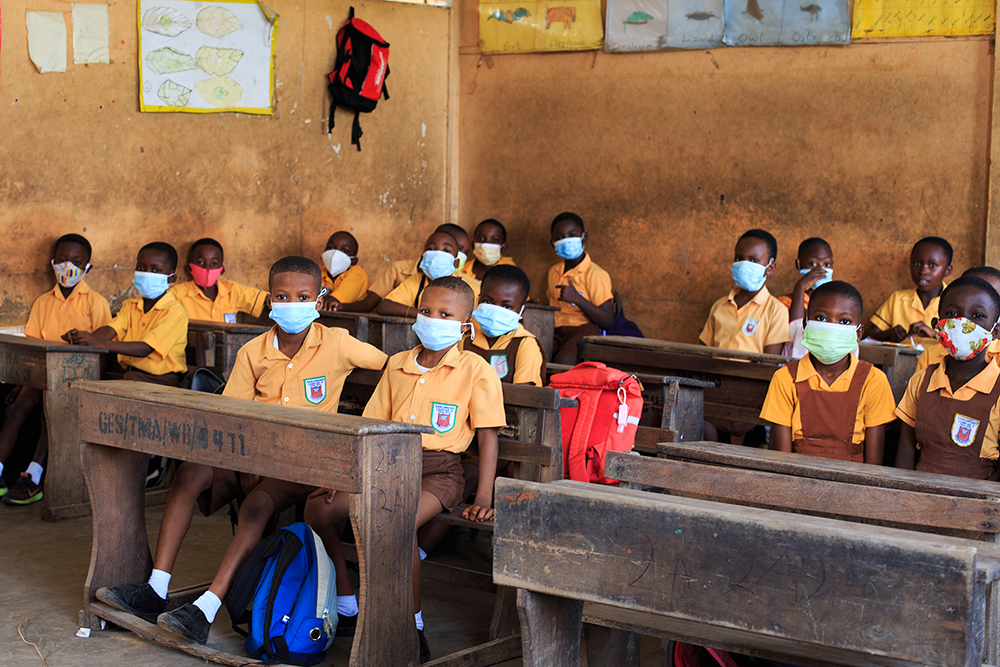  Basic two students at Sakumono Complex School in Accra attend again classes on January 18, 2021. 
