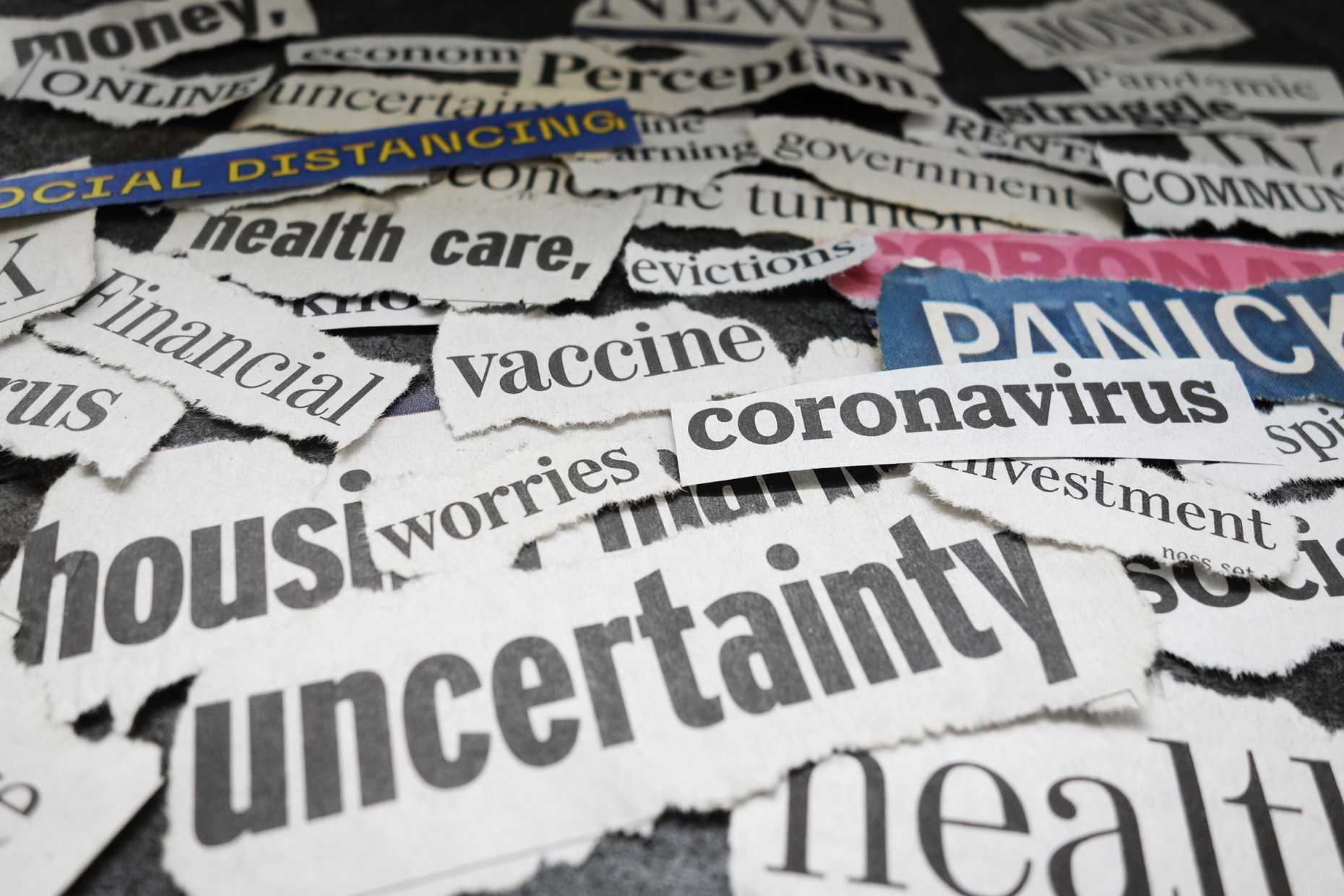 Newspaper headlines related to the corona pandemic.