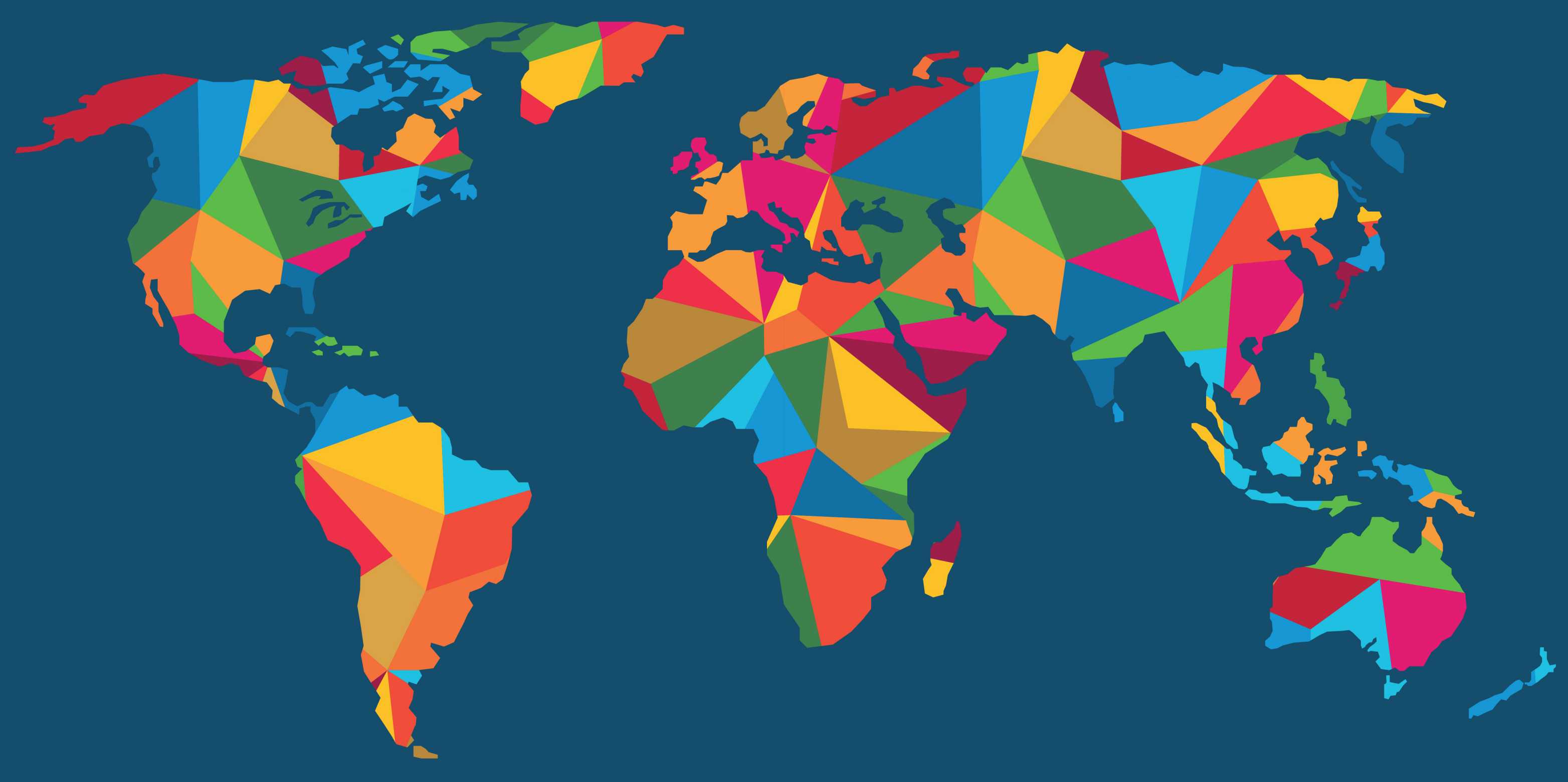 World map in the colours of the Sustainable Development Goals